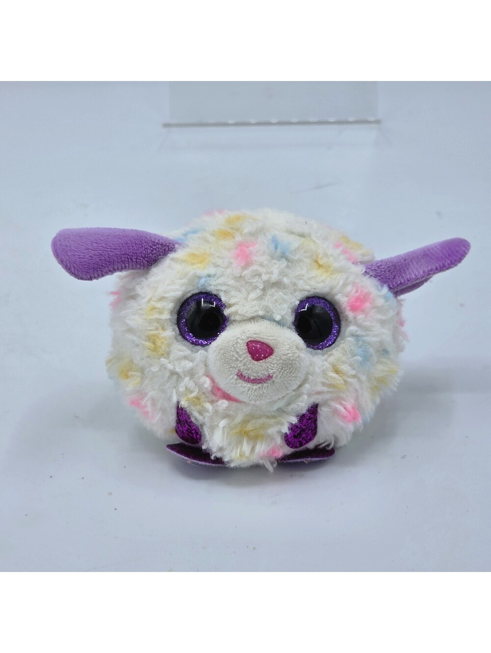 2021 TY Puffies Munchkin White Purple Spotted Dog Plush Stuffed Animal Ball Toy